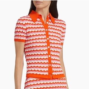 NWT Ronny Kobo Tallys Knit Top Orange‎ Pink White Chevron button down size S
